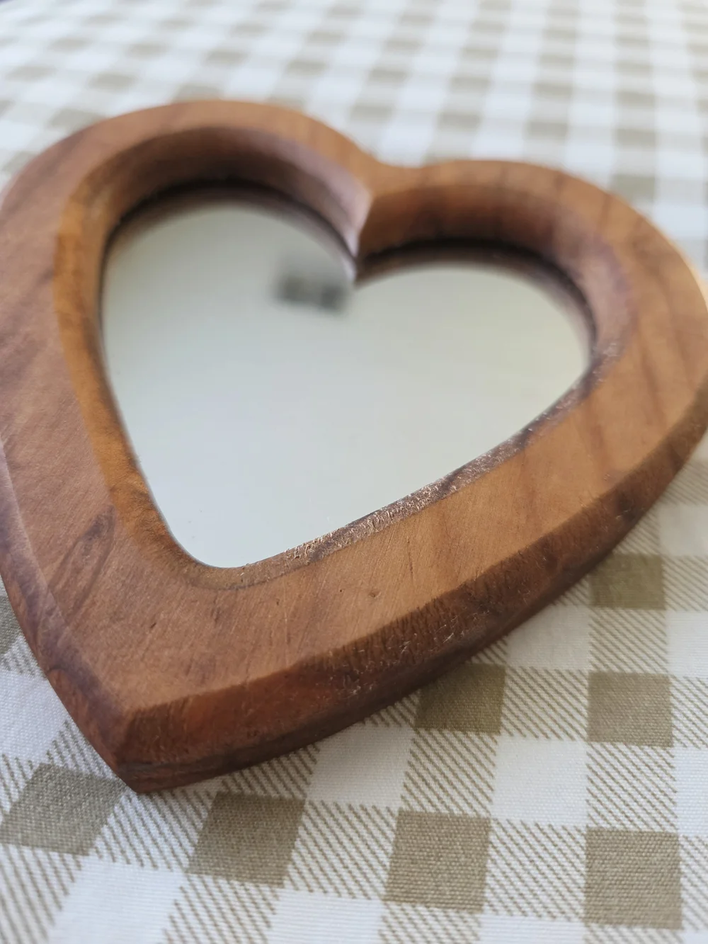 Vintage Heart-Shaped Oak Wooden Framed Mirror